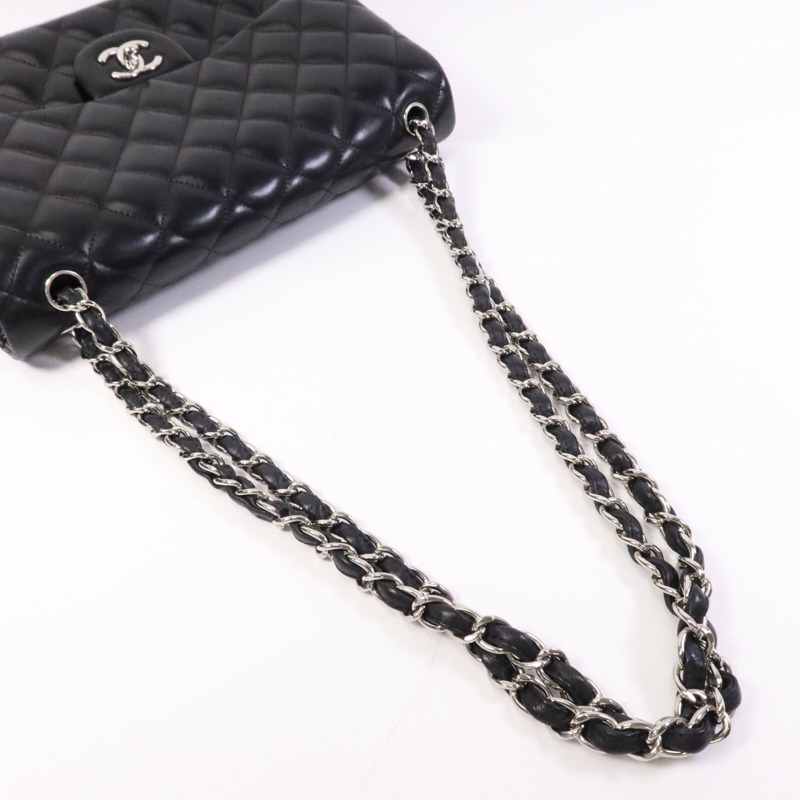 CHANEL 羊皮皮革Large Classic銀扣鏈帶肩背袋-8