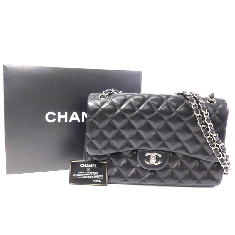 CHANEL 羊皮皮革Large Classic銀扣鏈帶肩背袋-9