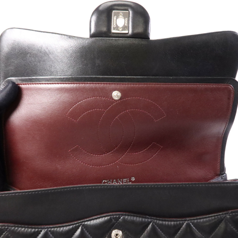 CHANEL 羊皮皮革Large Classic銀扣鏈帶肩背袋-15