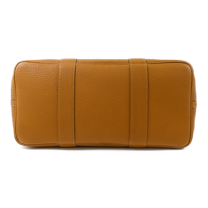 HERMES Negonda皮革/帆布Garden Party PM銀扣手挽袋Vert Criquet/Ocre-3