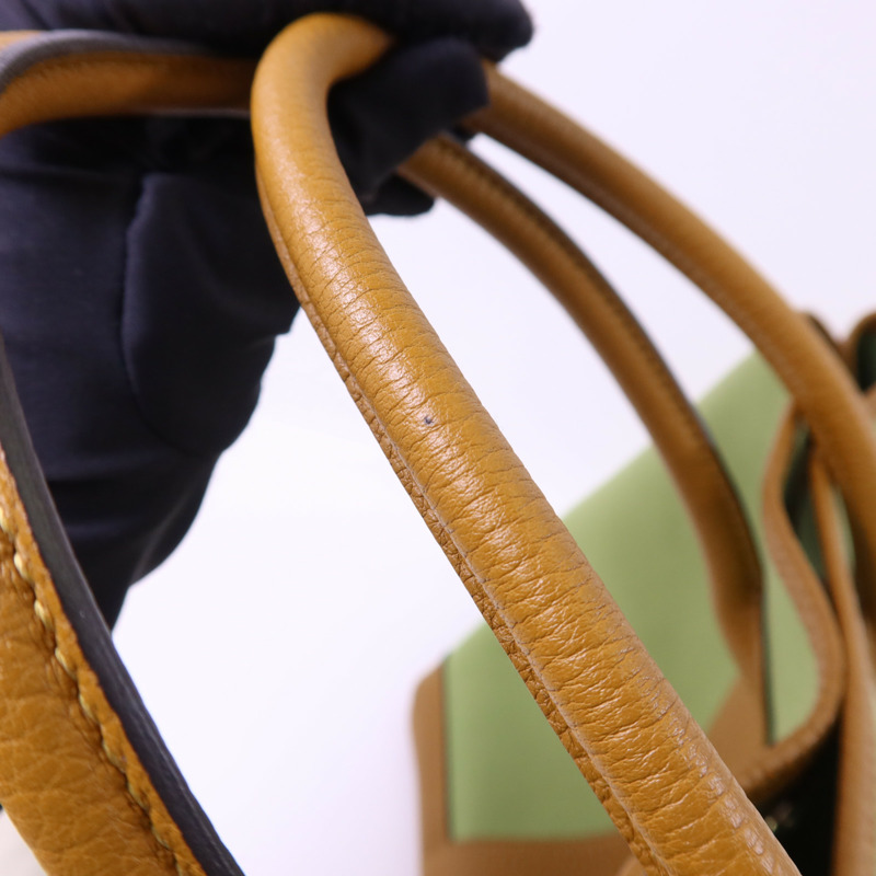 HERMES Negonda皮革/帆布Garden Party PM銀扣手挽袋Vert Criquet/Ocre-14