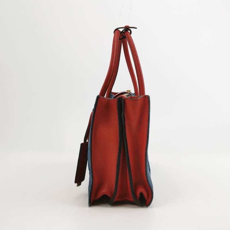 Miu Miu羊皮牛仔布拼色字母Logo斜挎包-2