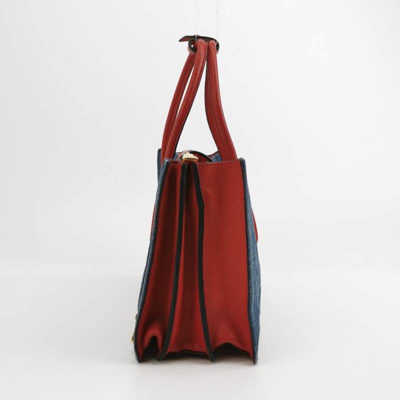 Miu Miu羊皮牛仔布拼色字母Logo斜挎包-3