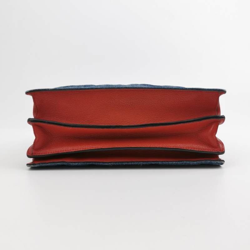 Miu Miu羊皮牛仔布拼色字母Logo斜挎包-5