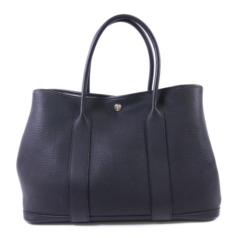 HERMES Negonda皮革Garden Party PM銀扣手挽袋Noir-1