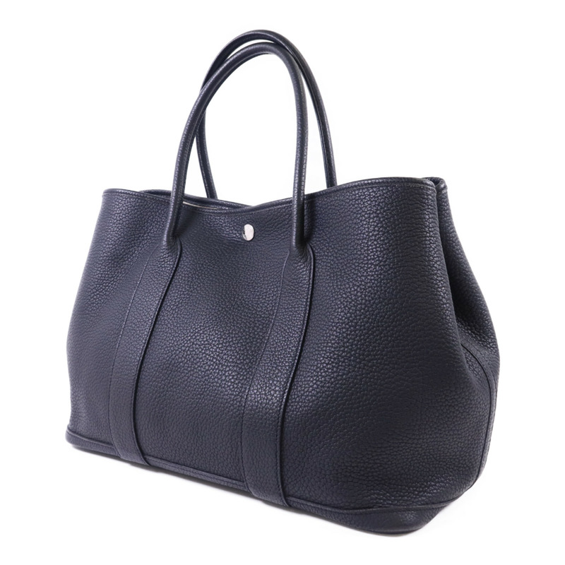 HERMES Negonda皮革Garden Party PM銀扣手挽袋Noir-2