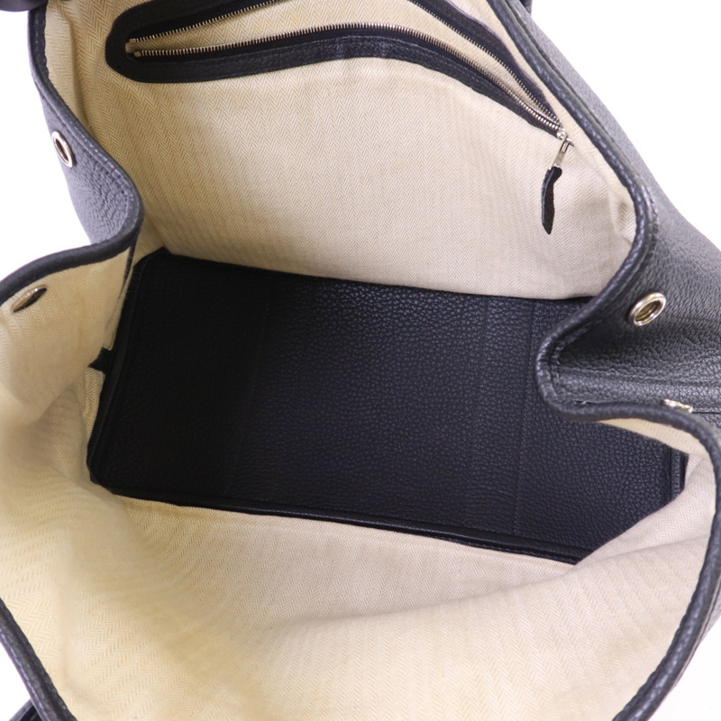 HERMES Negonda皮革Garden Party PM銀扣手挽袋Noir-5