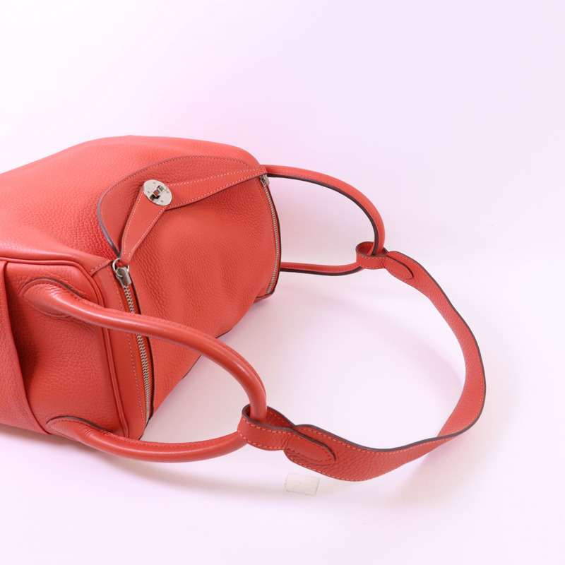 HERMES Clemence皮革Lindy 30銀扣手挽肩背兩用袋Rose Jaipur-4