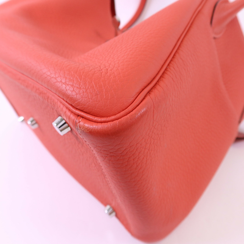 HERMES Clemence皮革Lindy 30銀扣手挽肩背兩用袋Rose Jaipur-10
