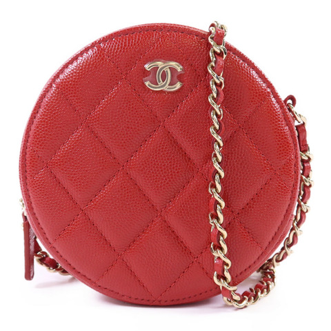 CHANEL 牛皮皮革Matelasse Round金扣鏈帶肩背袋