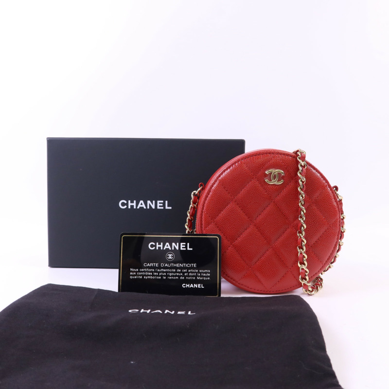 CHANEL 牛皮皮革Matelasse Round金扣鏈帶肩背袋-16