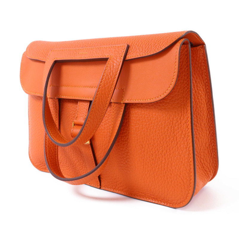 HERMES Clemence皮革Halzan 25金扣手挽肩背兩用袋Feu-2