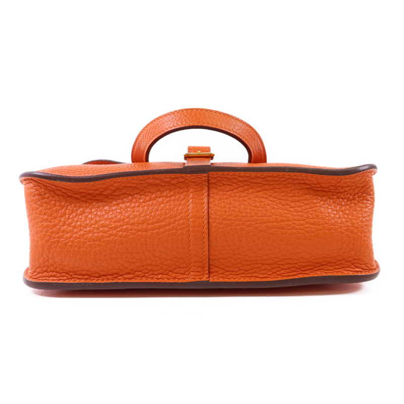 HERMES Clemence皮革Halzan 25金扣手挽肩背兩用袋Feu-3