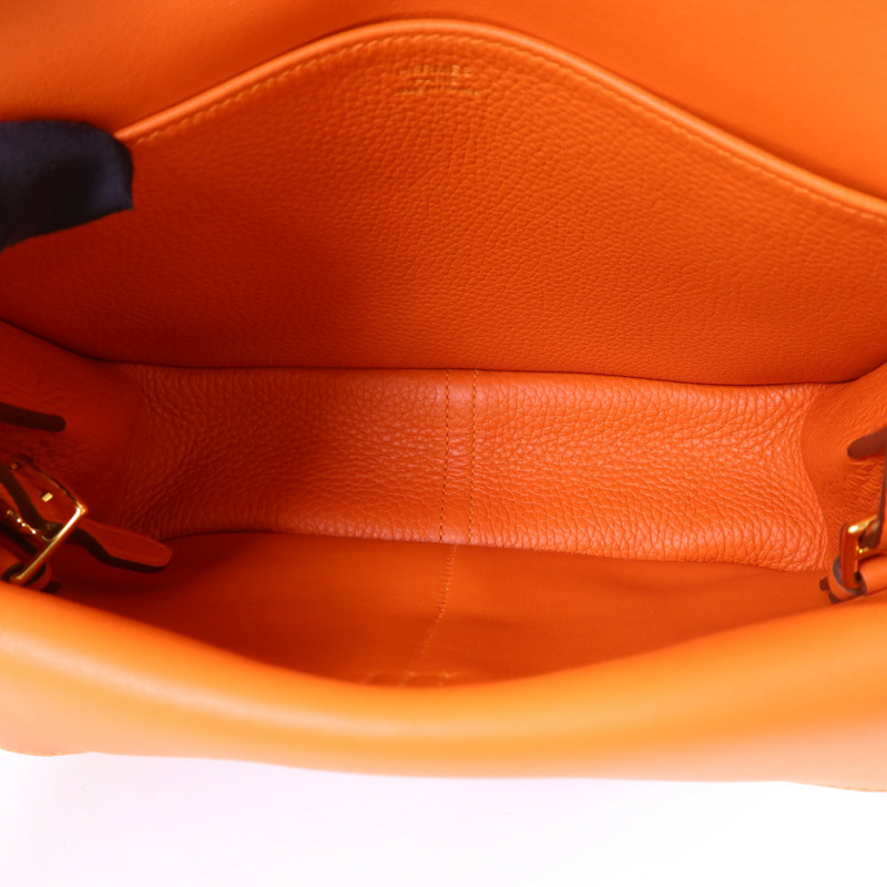 HERMES Clemence皮革Halzan 25金扣手挽肩背兩用袋Feu-5