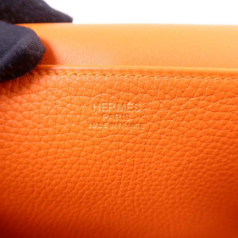 HERMES Clemence皮革Halzan 25金扣手挽肩背兩用袋Feu-6