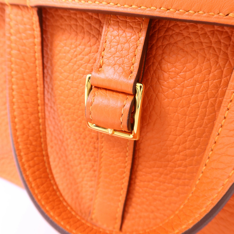 HERMES Clemence皮革Halzan 25金扣手挽肩背兩用袋Feu-8