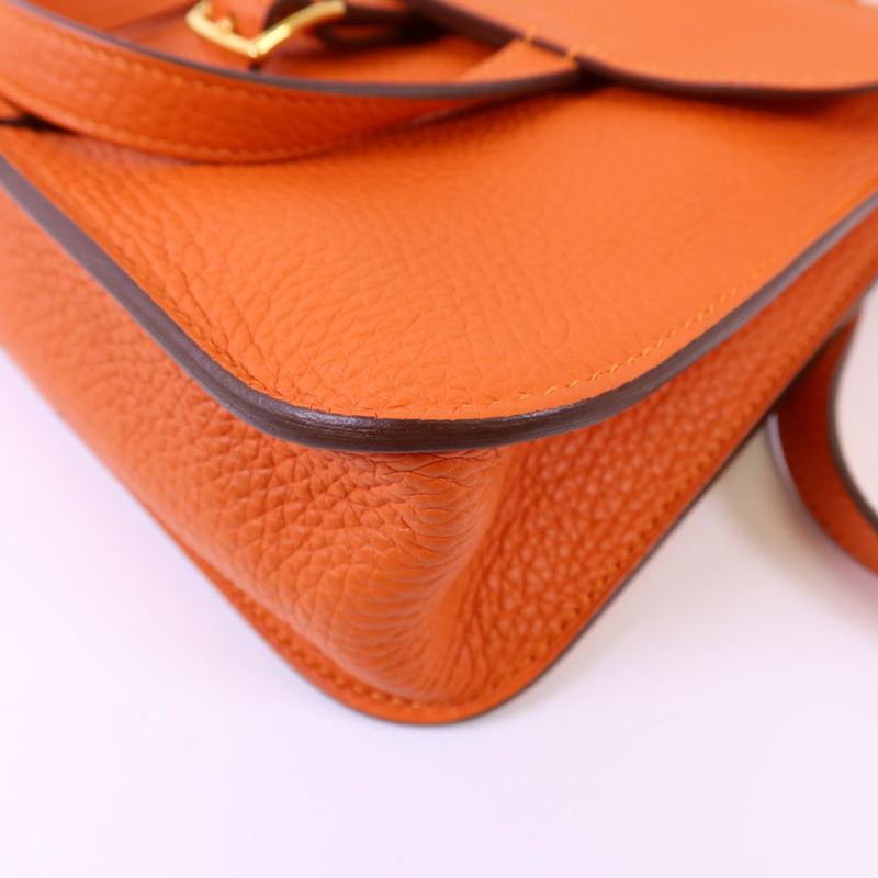 HERMES Clemence皮革Halzan 25金扣手挽肩背兩用袋Feu-9