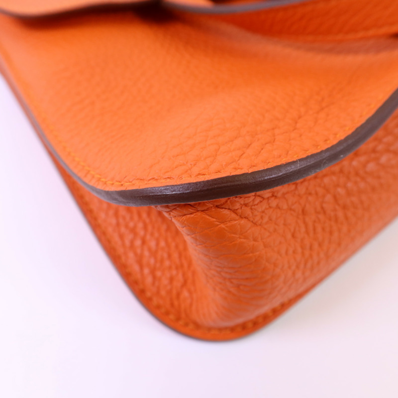 HERMES Clemence皮革Halzan 25金扣手挽肩背兩用袋Feu-10