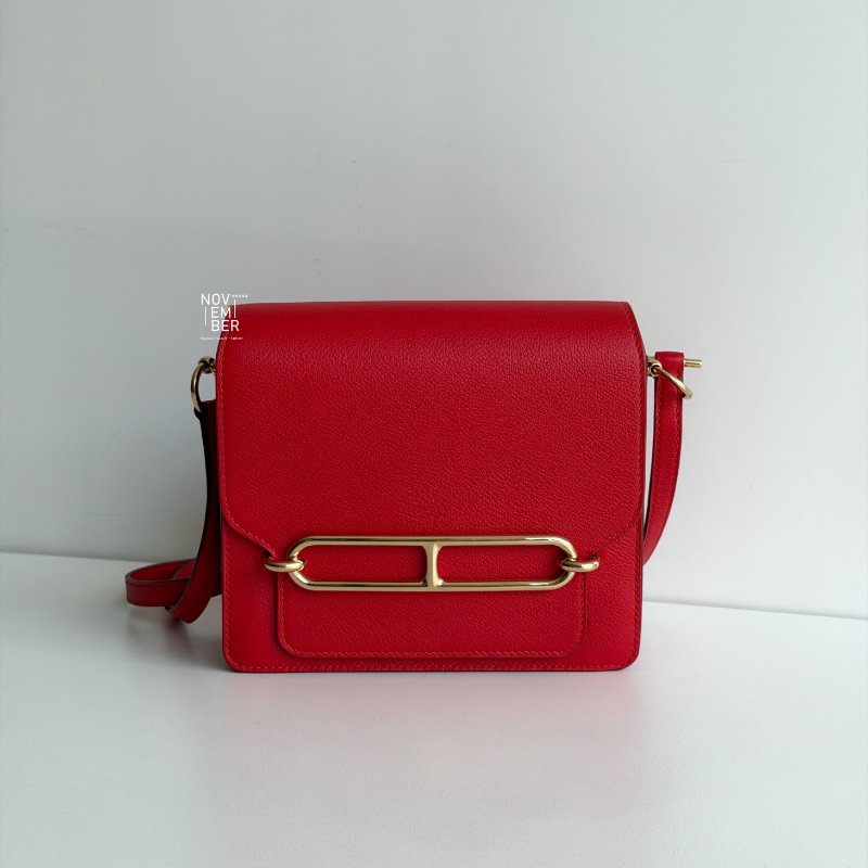 過年紅色超喜氣❤️ 99新🆕 有購證🙌🏻 Hermès 愛馬仕 Mini Roulis 愛心紅金釦-0