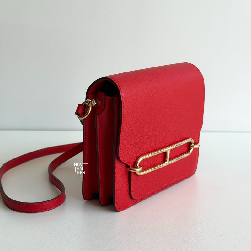 過年紅色超喜氣❤️ 99新🆕 有購證🙌🏻 Hermès 愛馬仕 Mini Roulis 愛心紅金釦-1