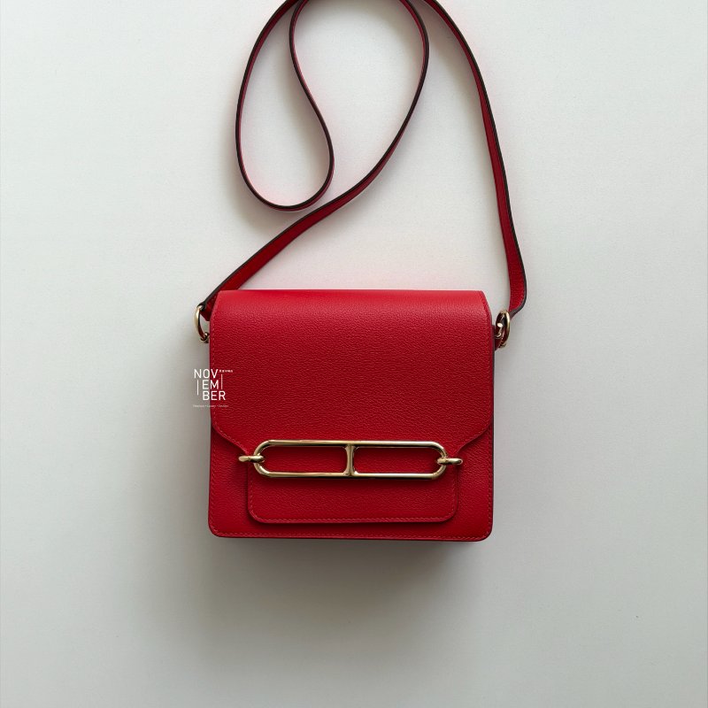 過年紅色超喜氣❤️ 99新🆕 有購證🙌🏻 Hermès 愛馬仕 Mini Roulis 愛心紅金釦-5