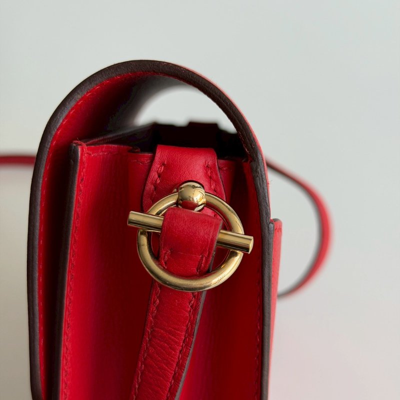 過年紅色超喜氣❤️ 99新🆕 有購證🙌🏻 Hermès 愛馬仕 Mini Roulis 愛心紅金釦-10