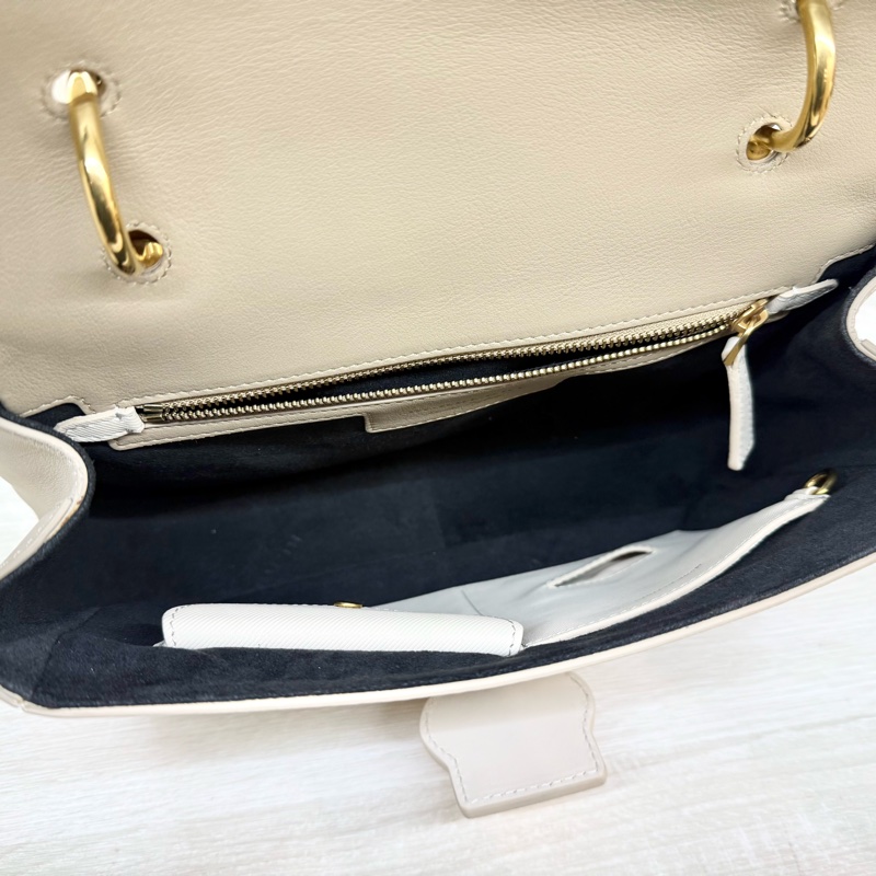 Burberry奶茶拼色金釦DK88手提側背包-8