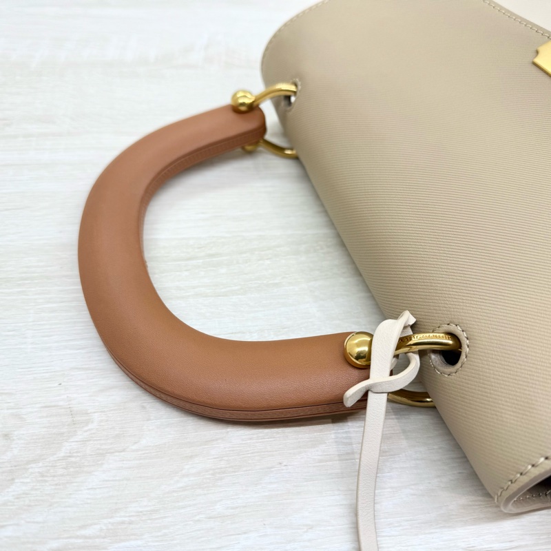 Burberry奶茶拼色金釦DK88手提側背包-12