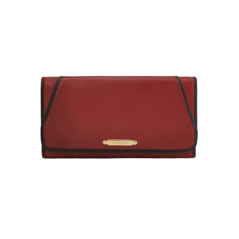 Burberry牛皮純色銘牌logo翻蓋錢包-0