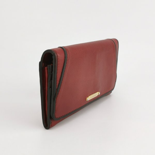 Burberry牛皮純色銘牌logo翻蓋錢包-1