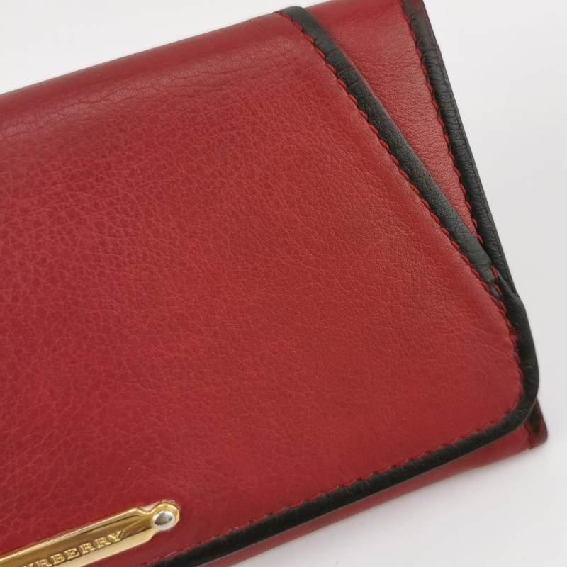 Burberry牛皮純色銘牌logo翻蓋錢包-10