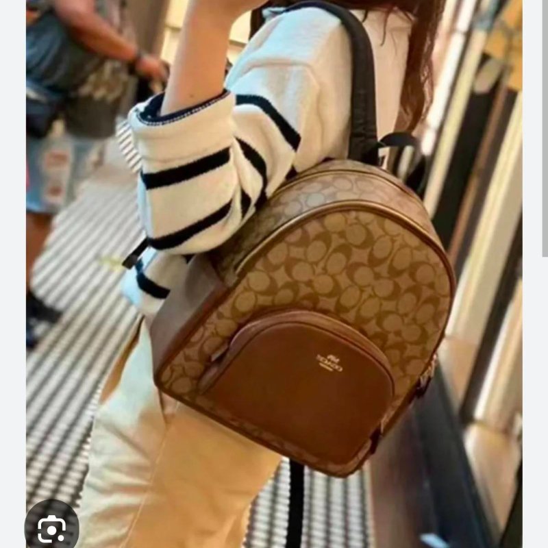 COACH 🎀現品實拍 🎀經典撞色印花LOGO 雙肩後背包.駝/咖-3