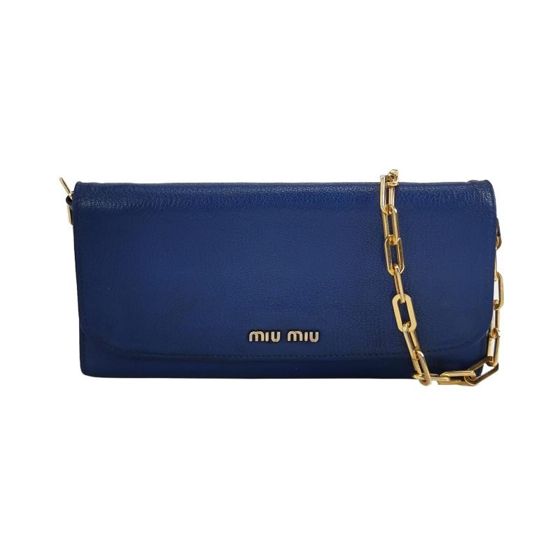 Miu Miu羊皮純色字母Logo斜挎包-0