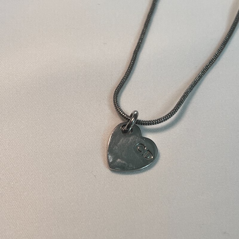 Dior銀色心形蛇骨頸鏈 / Dior Heart CD Logo Necklace 日本中古二手Vintage 情人節禮物-4