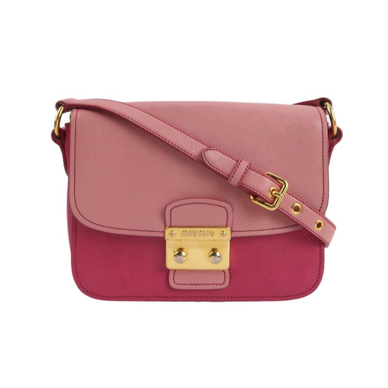 Miu Miu Madras羊皮拼色金屬鎖扣斜挎包單肩包-0