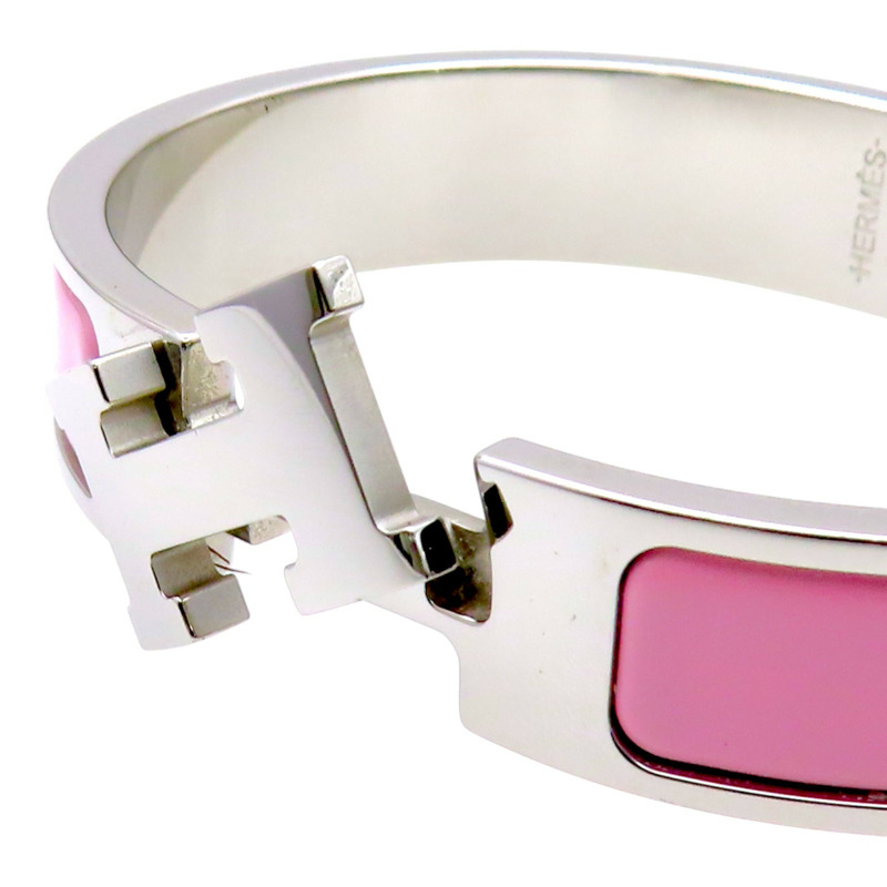 粉色琺瑯 銀色鍍金 Clic H 手環【HERMES 愛馬仕】 H700001FP85PM-4