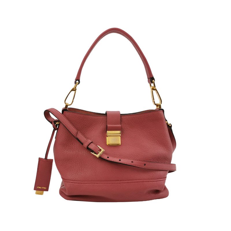 Miu Miu羊皮純色金屬鎖扣斜挎包單肩包-0