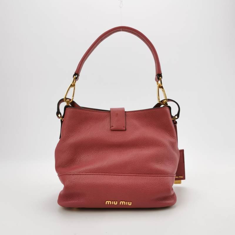Miu Miu羊皮純色金屬鎖扣斜挎包單肩包-4