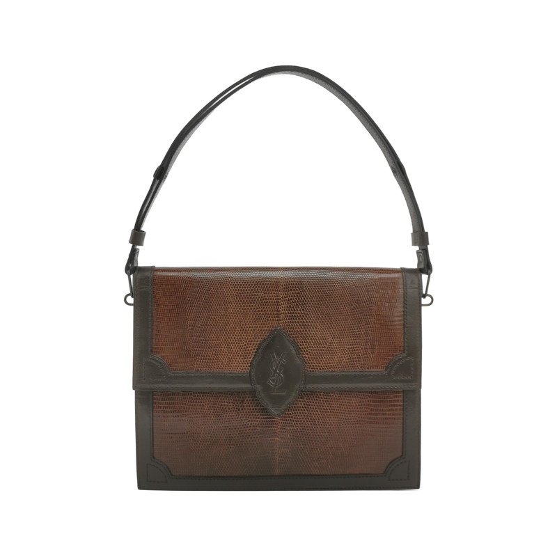 Saint Laurent羊皮蜥蜴皮拼色YSL標誌翻蓋單肩包-0