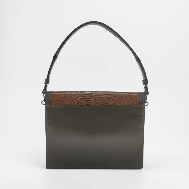 Saint Laurent羊皮蜥蜴皮拼色YSL標誌翻蓋單肩包-4