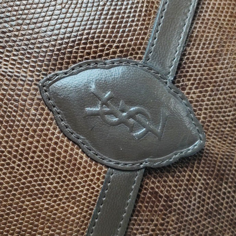 Saint Laurent羊皮蜥蜴皮拼色YSL標誌翻蓋單肩包-17