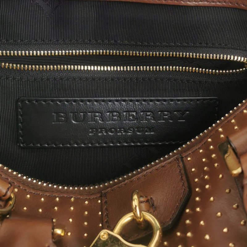 Burberry牛皮純色拉鏈手提包-7