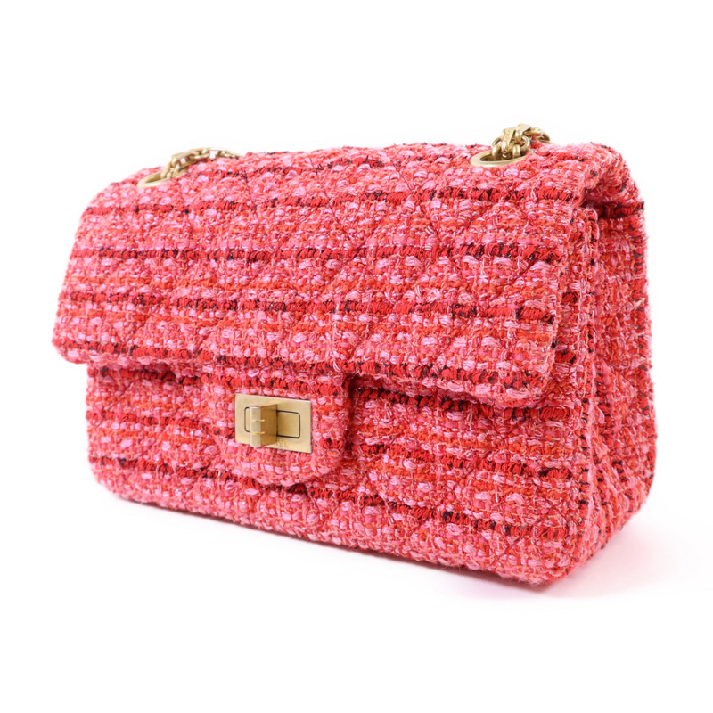 CHANEL 斜紋軟呢Mini Reissue 2.55金扣鏈帶肩背袋-2