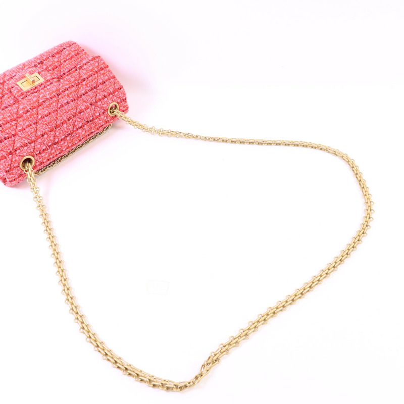 CHANEL 斜紋軟呢Mini Reissue 2.55金扣鏈帶肩背袋-8