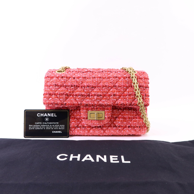 CHANEL 斜紋軟呢Mini Reissue 2.55金扣鏈帶肩背袋-10