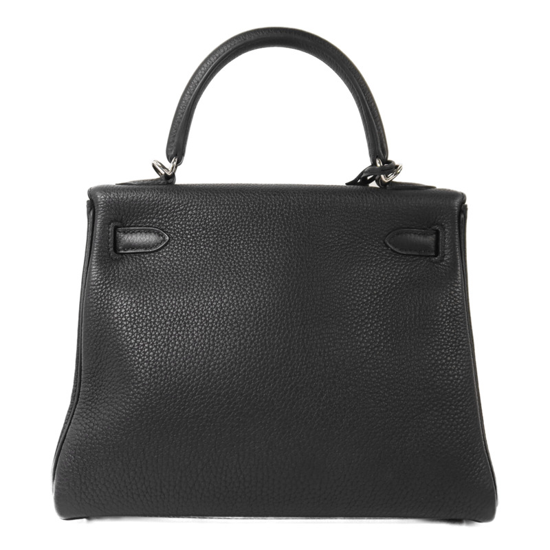 HERMES Clemence皮革Kelly 25銀扣手挽肩背兩用袋Noir-1