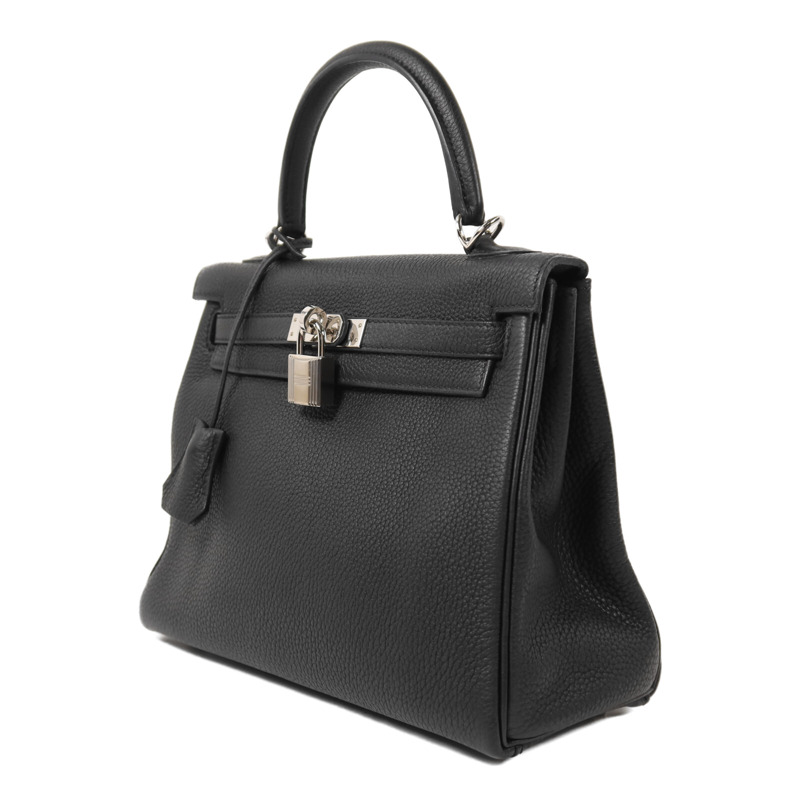 HERMES Clemence皮革Kelly 25銀扣手挽肩背兩用袋Noir-2