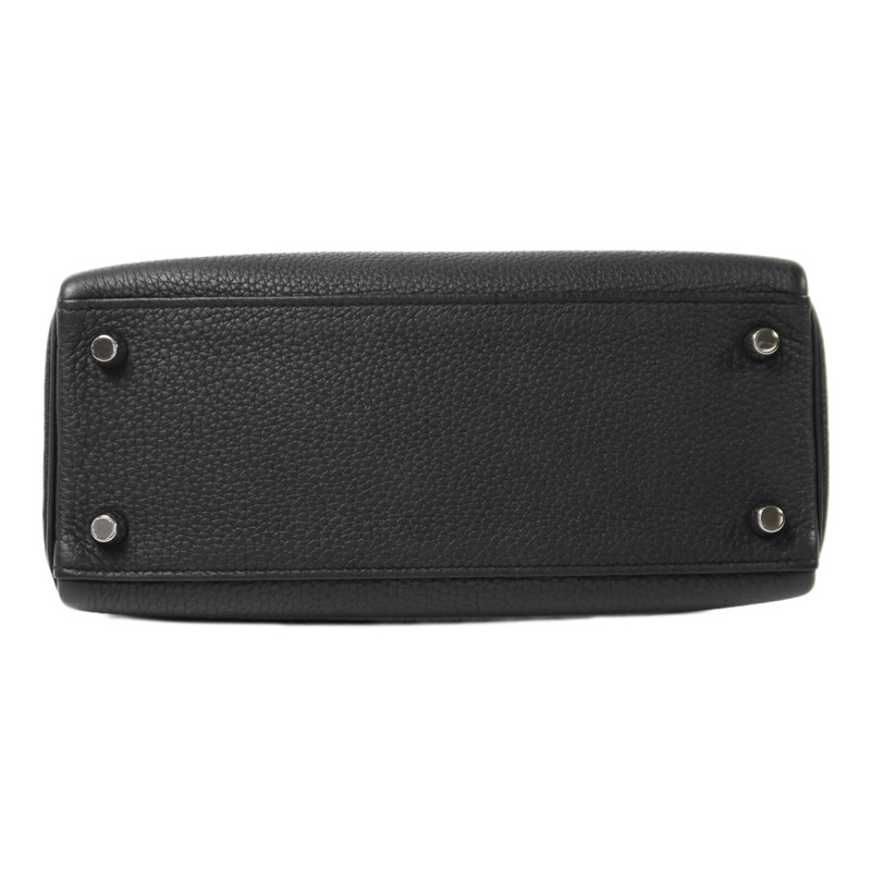 HERMES Clemence皮革Kelly 25銀扣手挽肩背兩用袋Noir-3