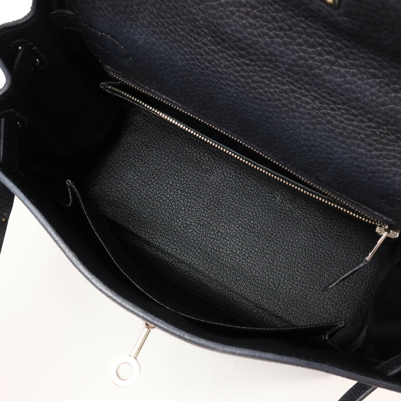 HERMES Clemence皮革Kelly 25銀扣手挽肩背兩用袋Noir-4