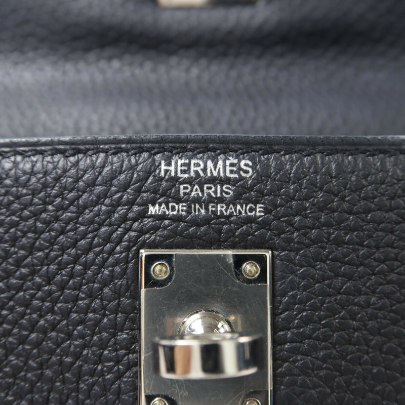 HERMES Clemence皮革Kelly 25銀扣手挽肩背兩用袋Noir-5